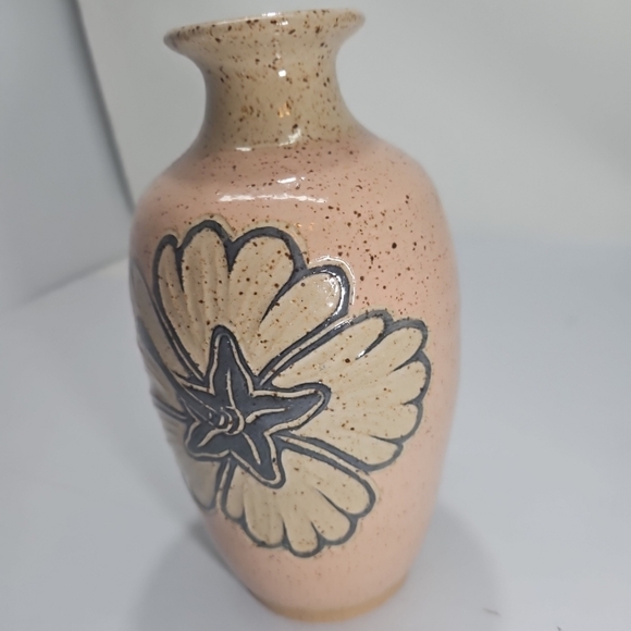 Art Pottery Howard B. Seitz Speckled Hibiscus Peach Vase Signed - Picture 3 of 12